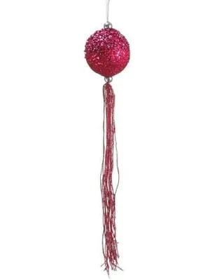 12" Pretty in Pink Fuschia Glitter Christmas Ball Ornament with Tassels