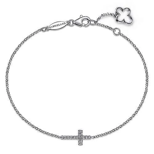 14K White Gold Diamond Chain Cross Bracelet, 0.06 Carat TW