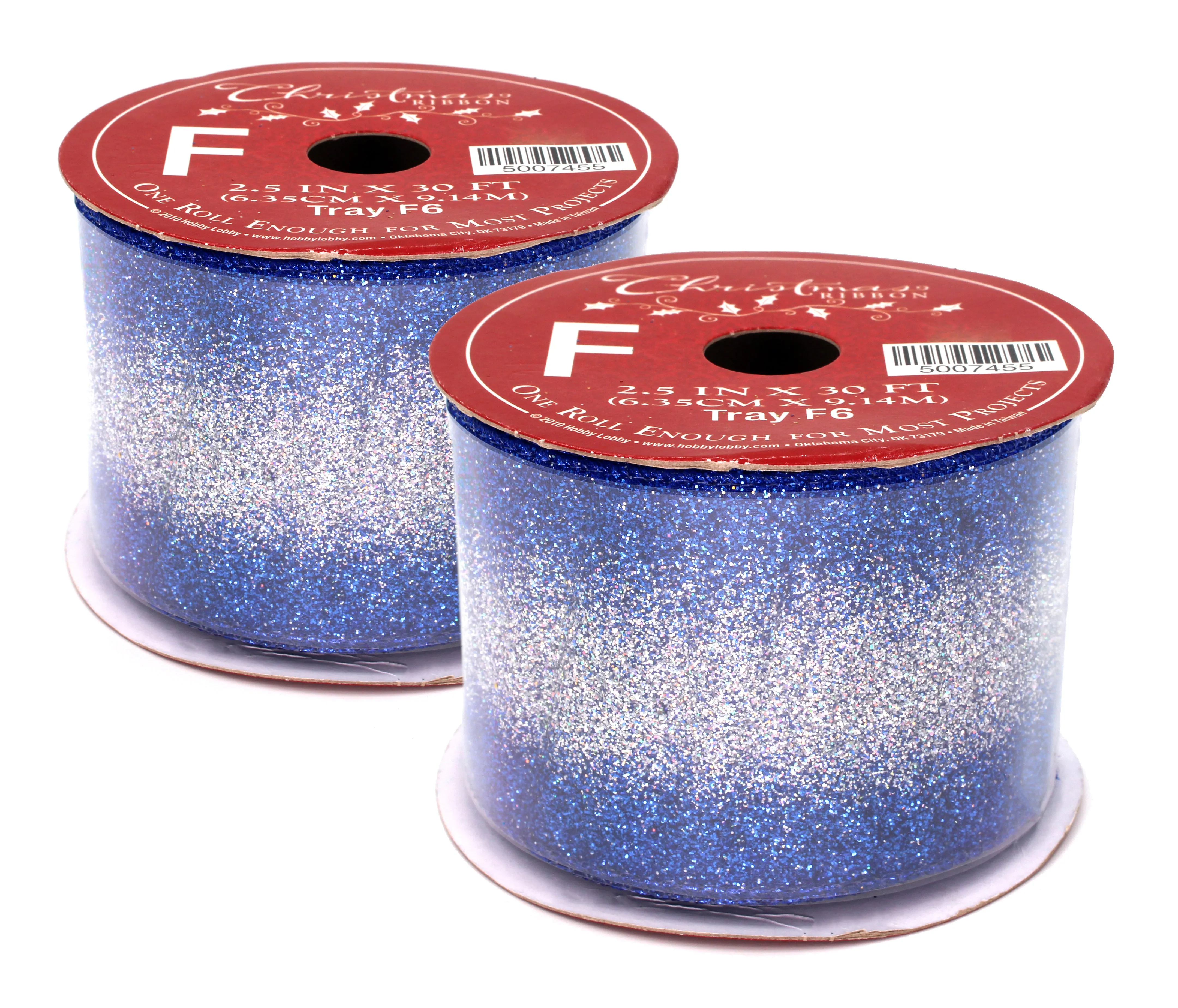 2 Pack of 30' Dark Blue and Silver Glitter Ribbon