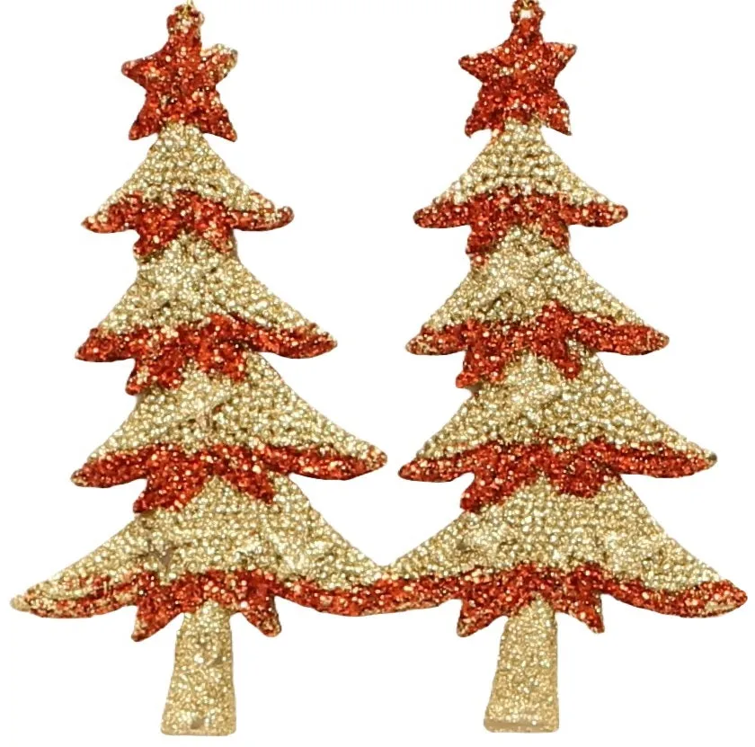 2-Pack of Glitter Tree-Shaped Ornaments (Red/Gold/White)