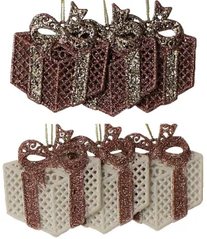 3-Pack of Glitter Present Ornaments (Rose Gold/White/Gold)