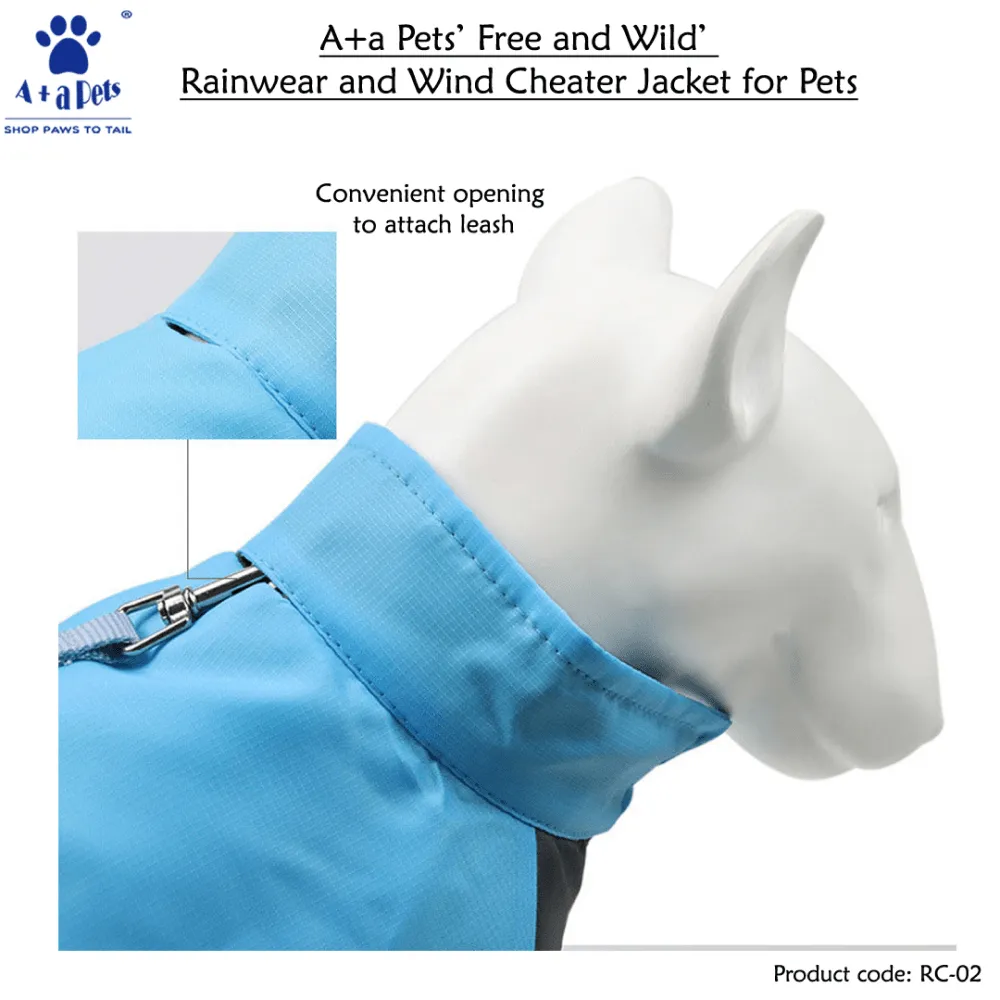 A Plus A Pets Free & Wild Warm Rainwear Wind Cheater Jacket for Dogs and Cats (Blue)