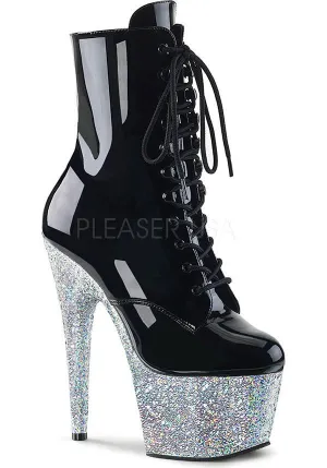 ADORE-1020LG [Black Patent/Silver Glitter] | PLATFORM BOOTS [PREORDER]