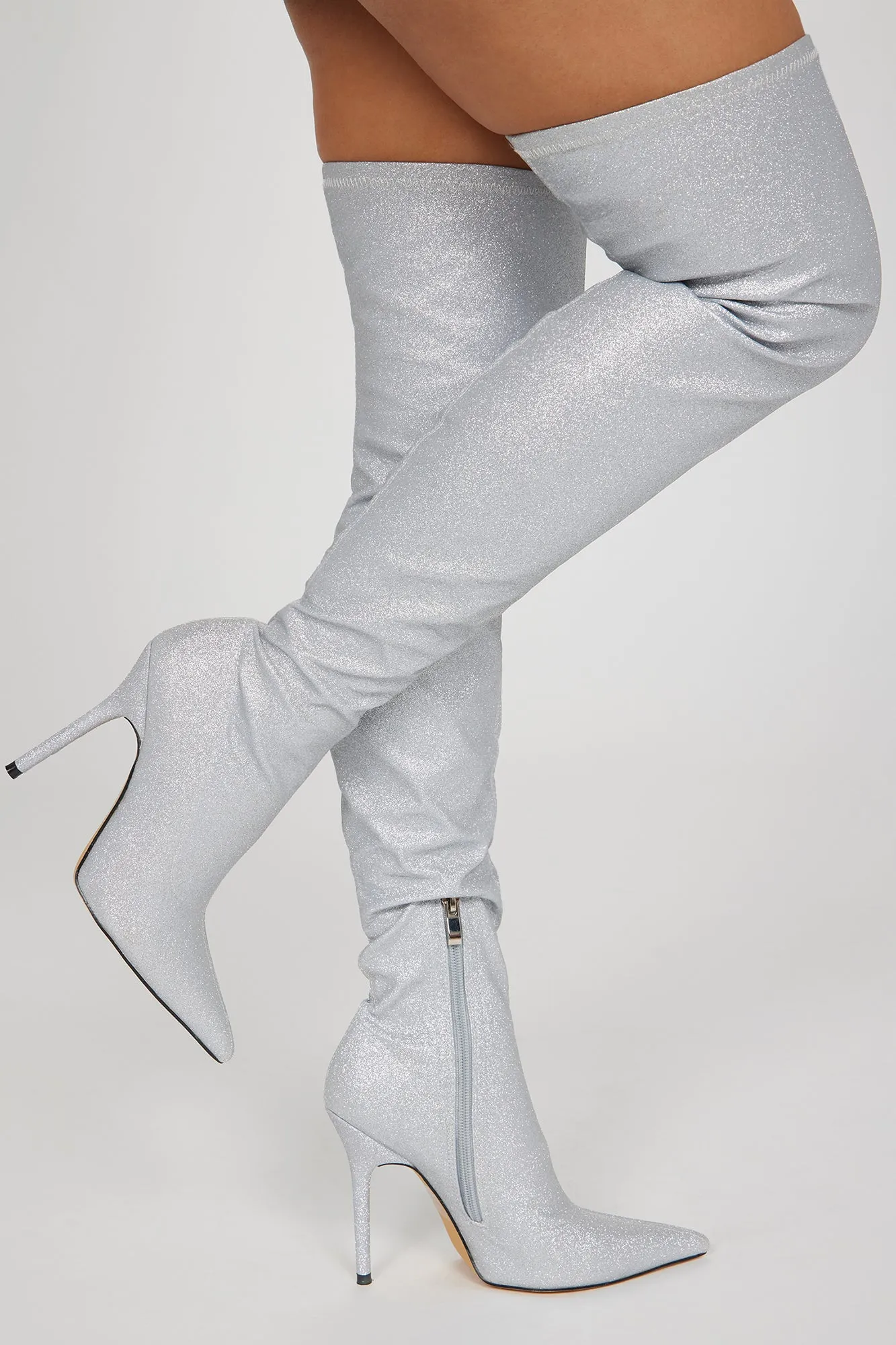 All That Sparkle Over The Knee Boots  - Silver