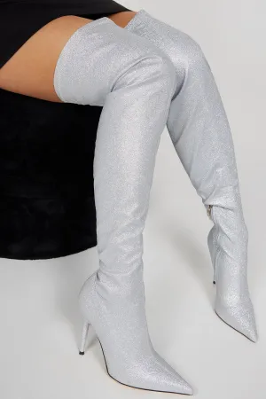 All That Sparkle Over The Knee Boots  - Silver