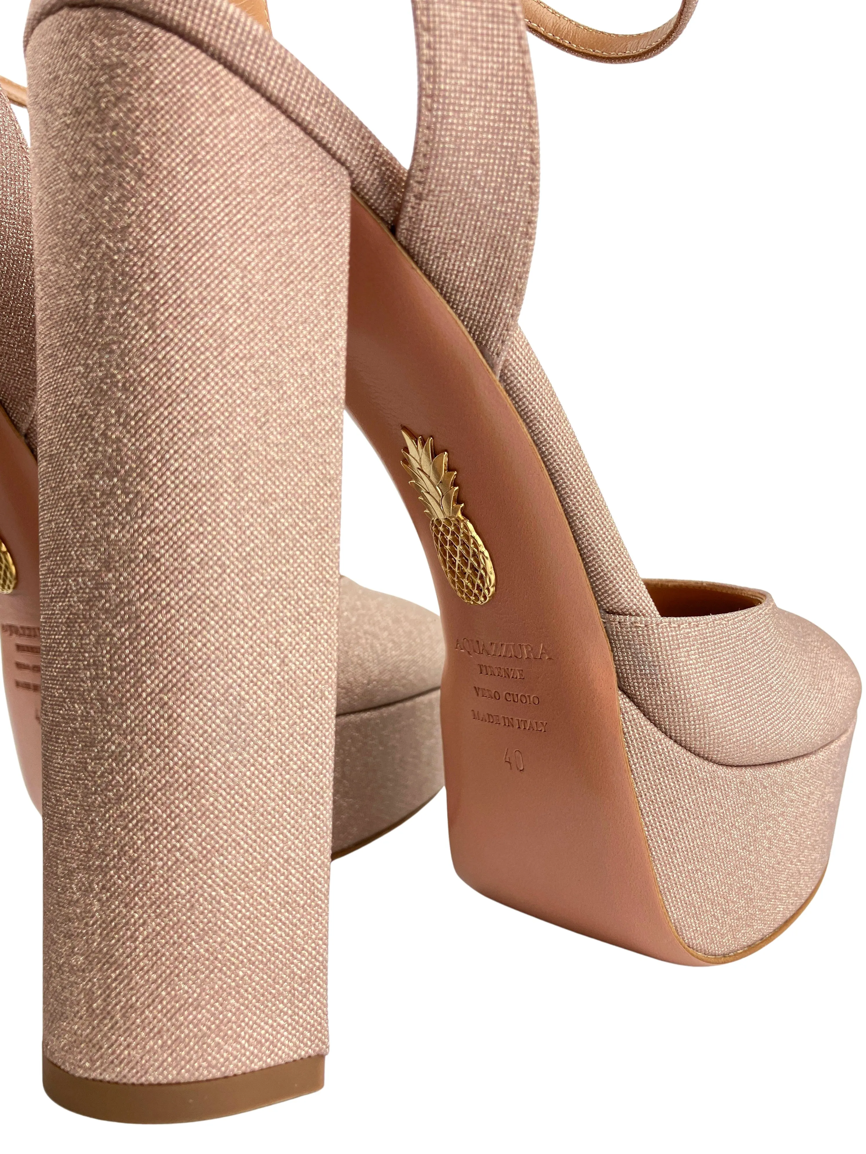 Aquazzura So High Plateau Platform Heels in Rose Gold