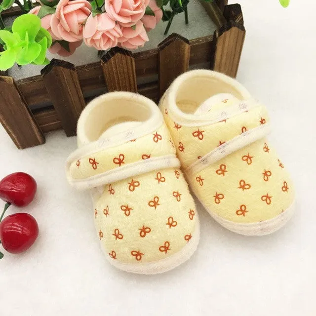 Baby Girls Casual Comforty Crib Bowknot Hook Loop Cotton Shoes First Walkers