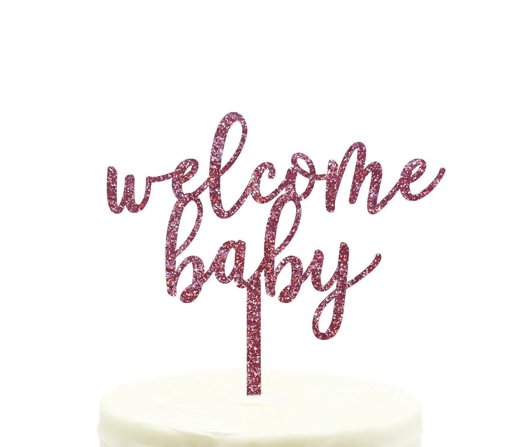 Baby Shower Welcome Baby Glitter Acrylic Cake Toppers