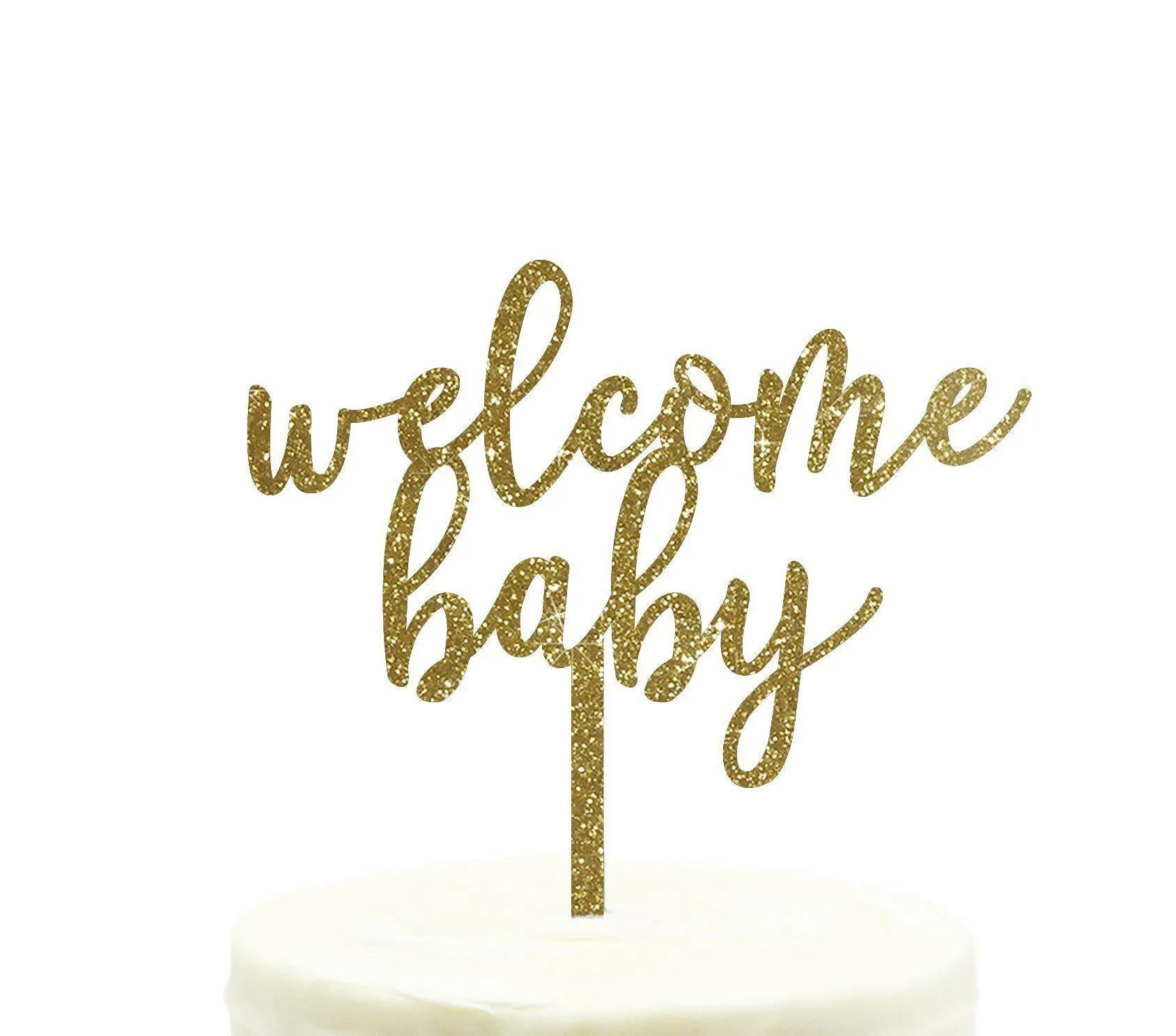 Baby Shower Welcome Baby Glitter Acrylic Cake Toppers