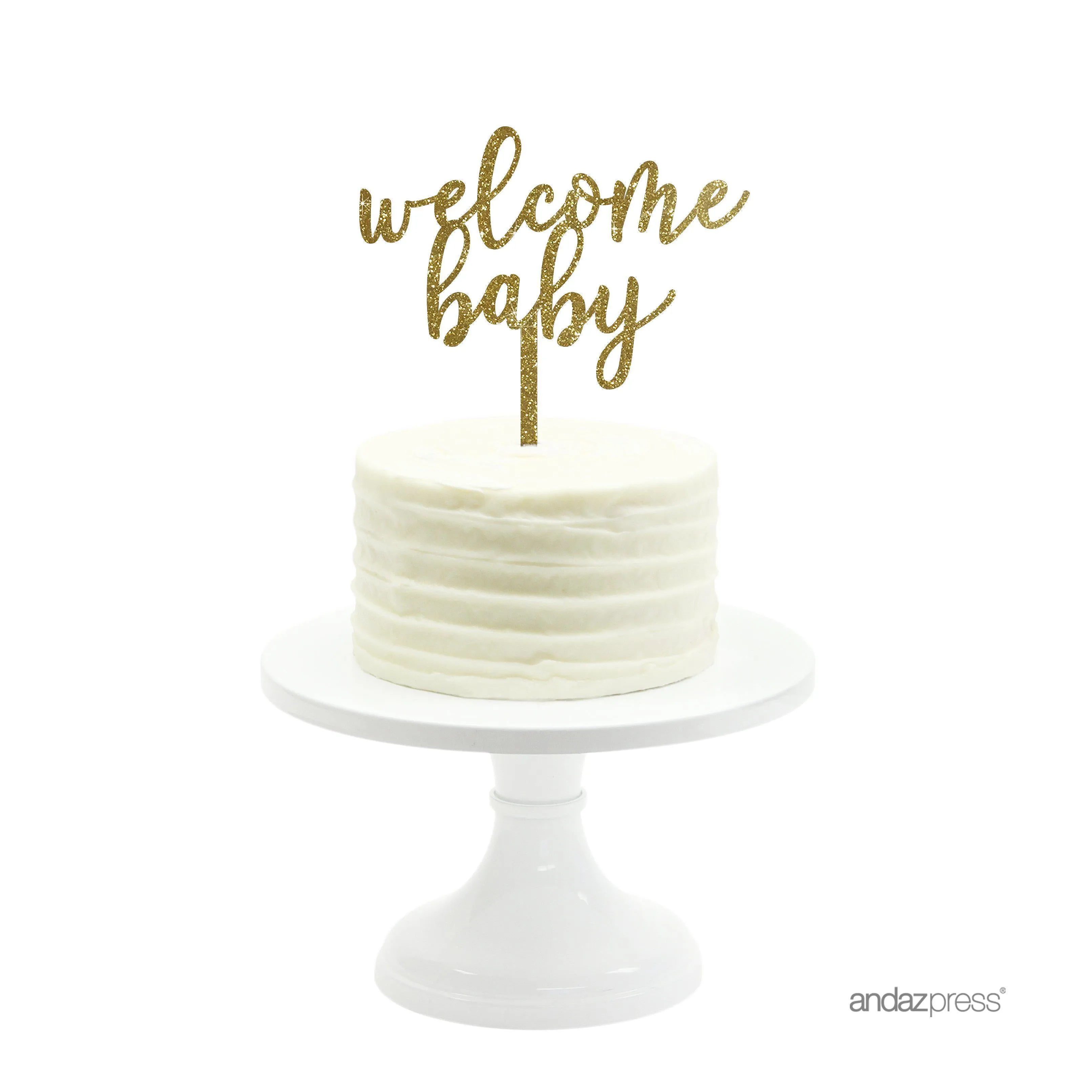 Baby Shower Welcome Baby Glitter Acrylic Cake Toppers