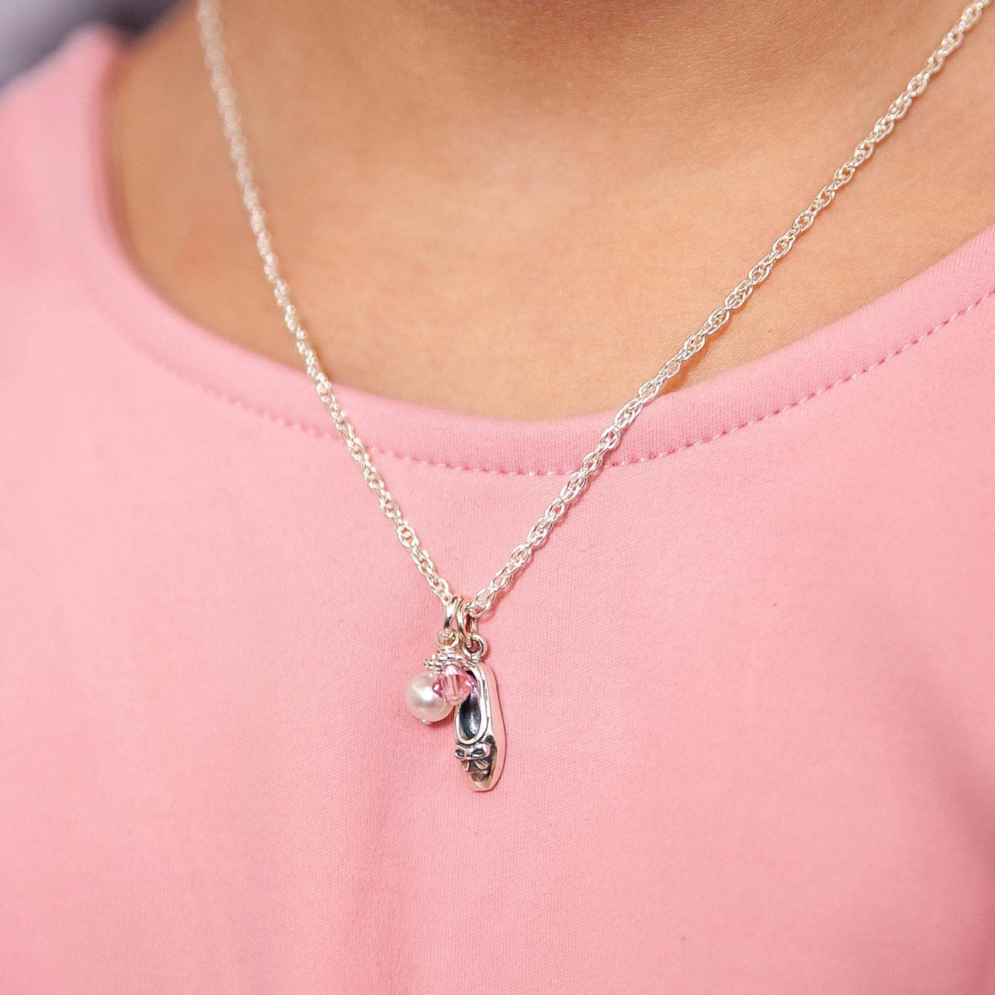 Ballet Slipper   Crystal Necklace in Silver