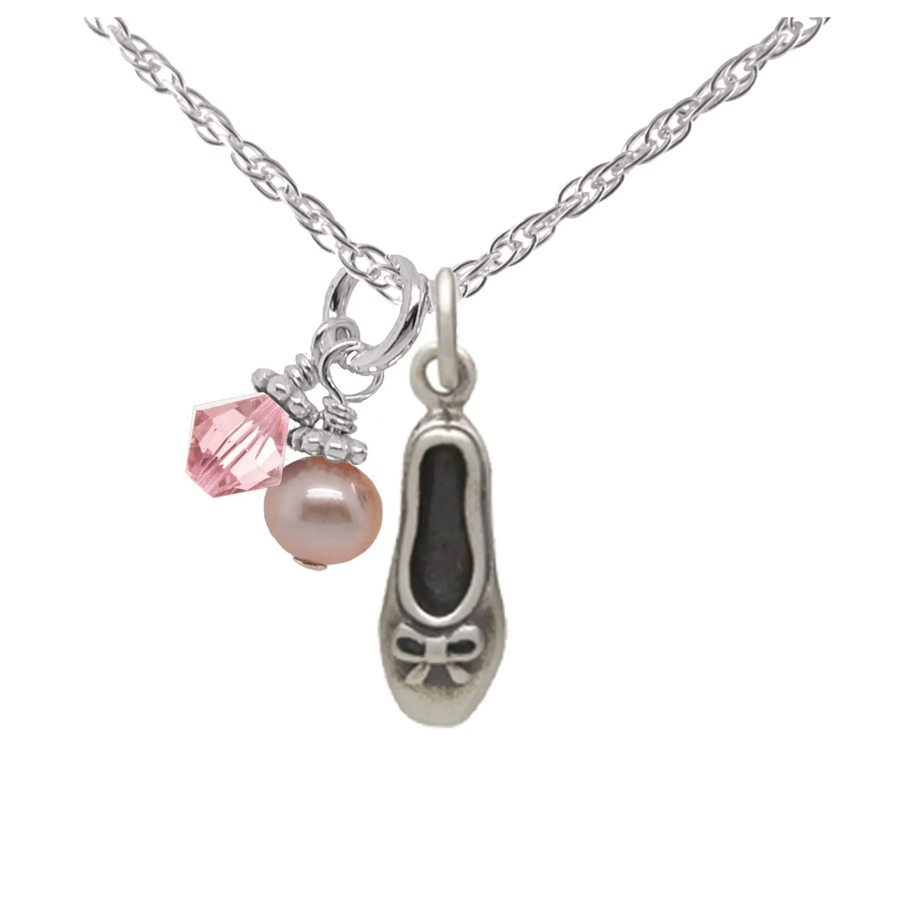 Ballet Slipper   Crystal Necklace in Silver