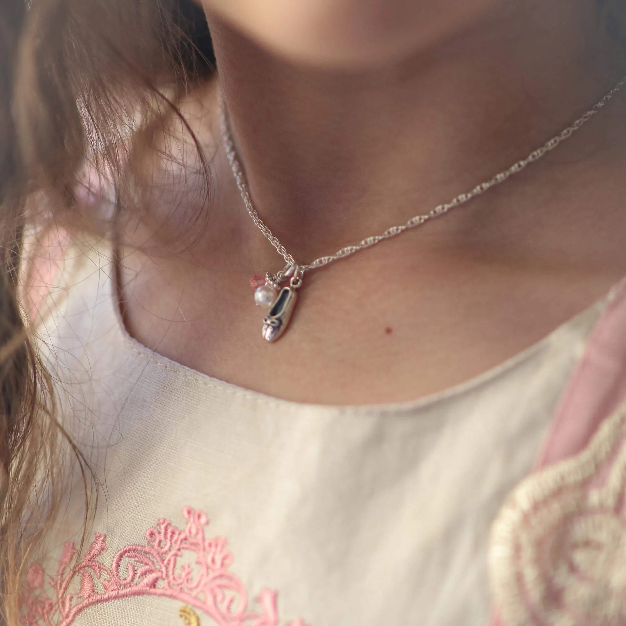 Ballet Slipper   Crystal Necklace in Silver