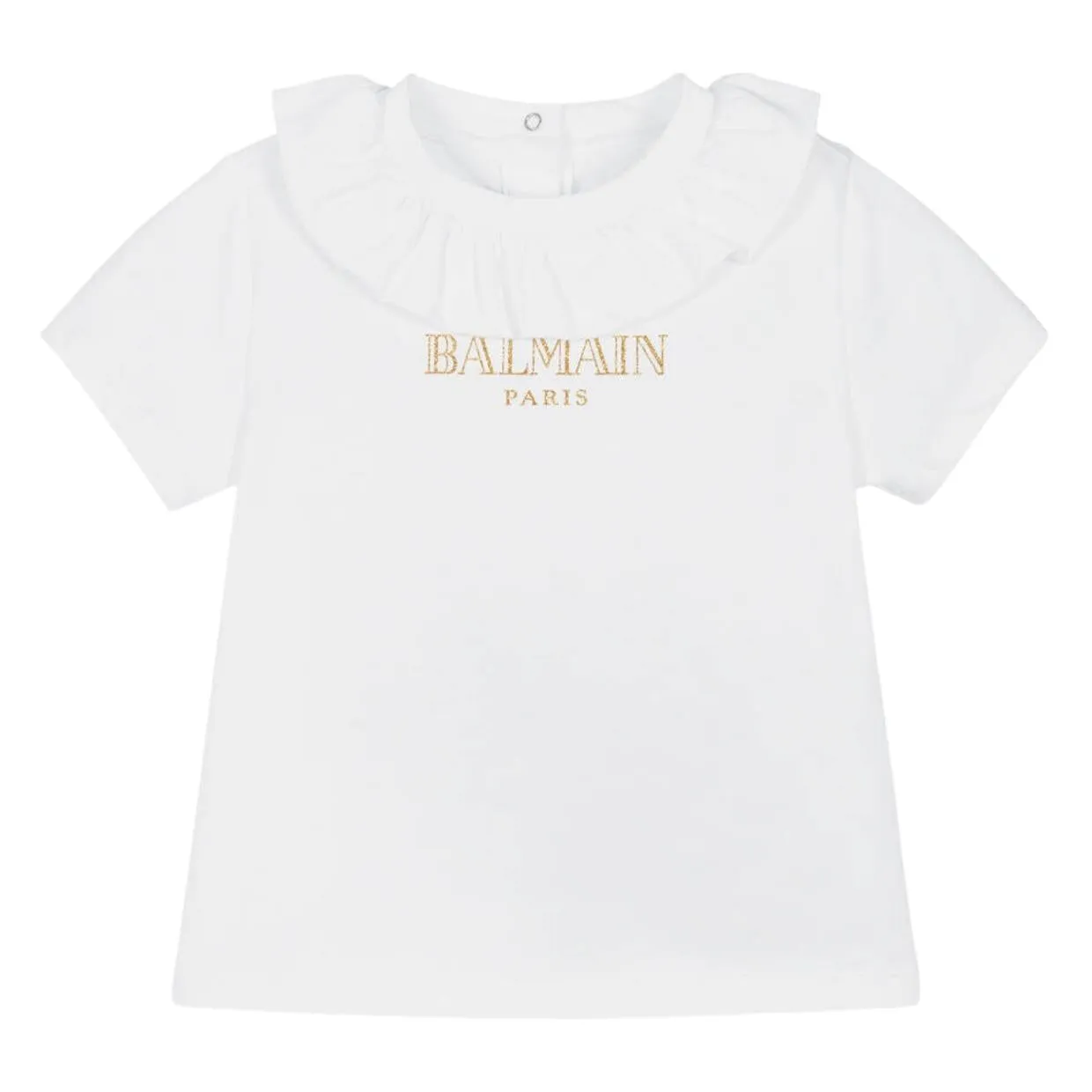 Balmain Baby Ruffled Collar White T-Shirt