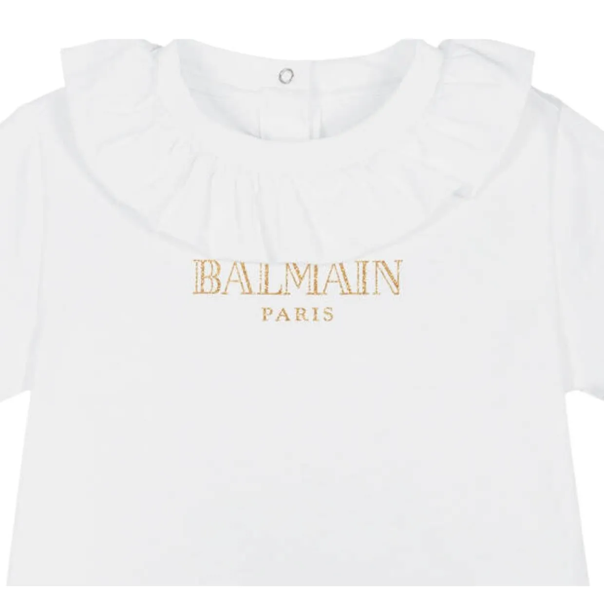 Balmain Baby Ruffled Collar White T-Shirt