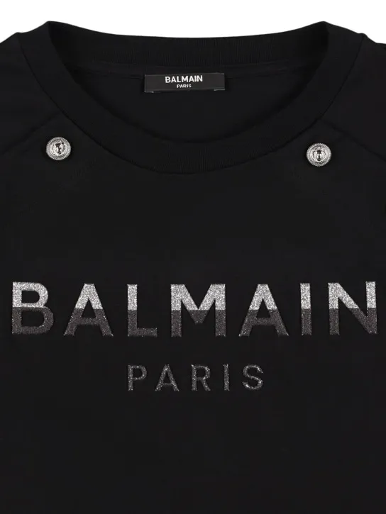 Balmain   Glitter logo cotton jersey t-shirt 