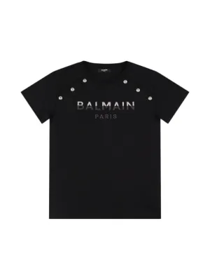 Balmain   Glitter logo cotton jersey t-shirt 