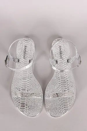 Bamboo Snake Embossed Open Toe Jelly Flat Sandal