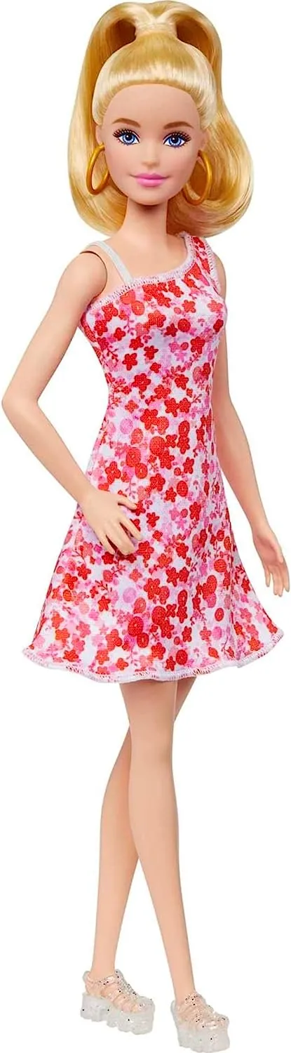 Barbie Fashionistas Doll with Blond Ponytail And Floral Dress #205 for Kids Ages 3  (HJT02)