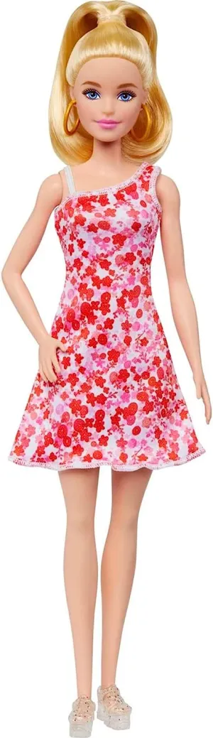 Barbie Fashionistas Doll with Blond Ponytail And Floral Dress #205 for Kids Ages 3  (HJT02)