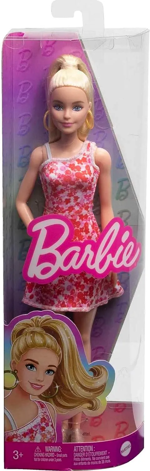 Barbie Fashionistas Doll with Blond Ponytail And Floral Dress #205 for Kids Ages 3  (HJT02)