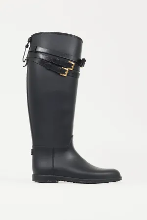 Black & Gold Rubber Rain Boot