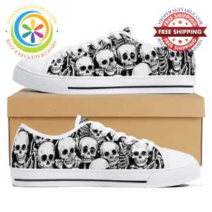 Black & White Skeletons Ladies Low Top Canvas Shoes