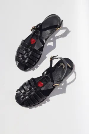 Black   Red Heart - Black Sole - Fisherman Sandals