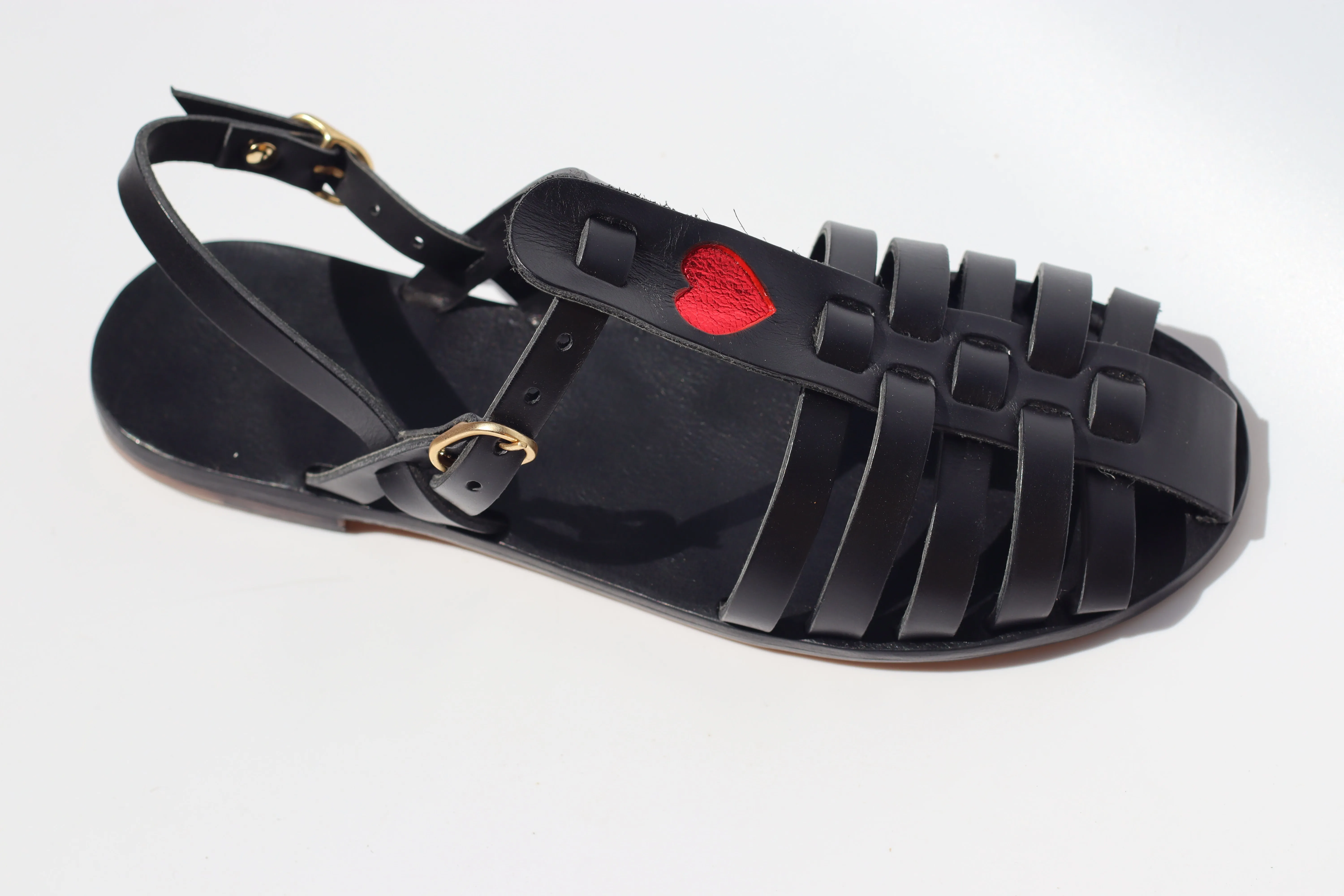 Black   Red Heart - Black Sole - Fisherman Sandals