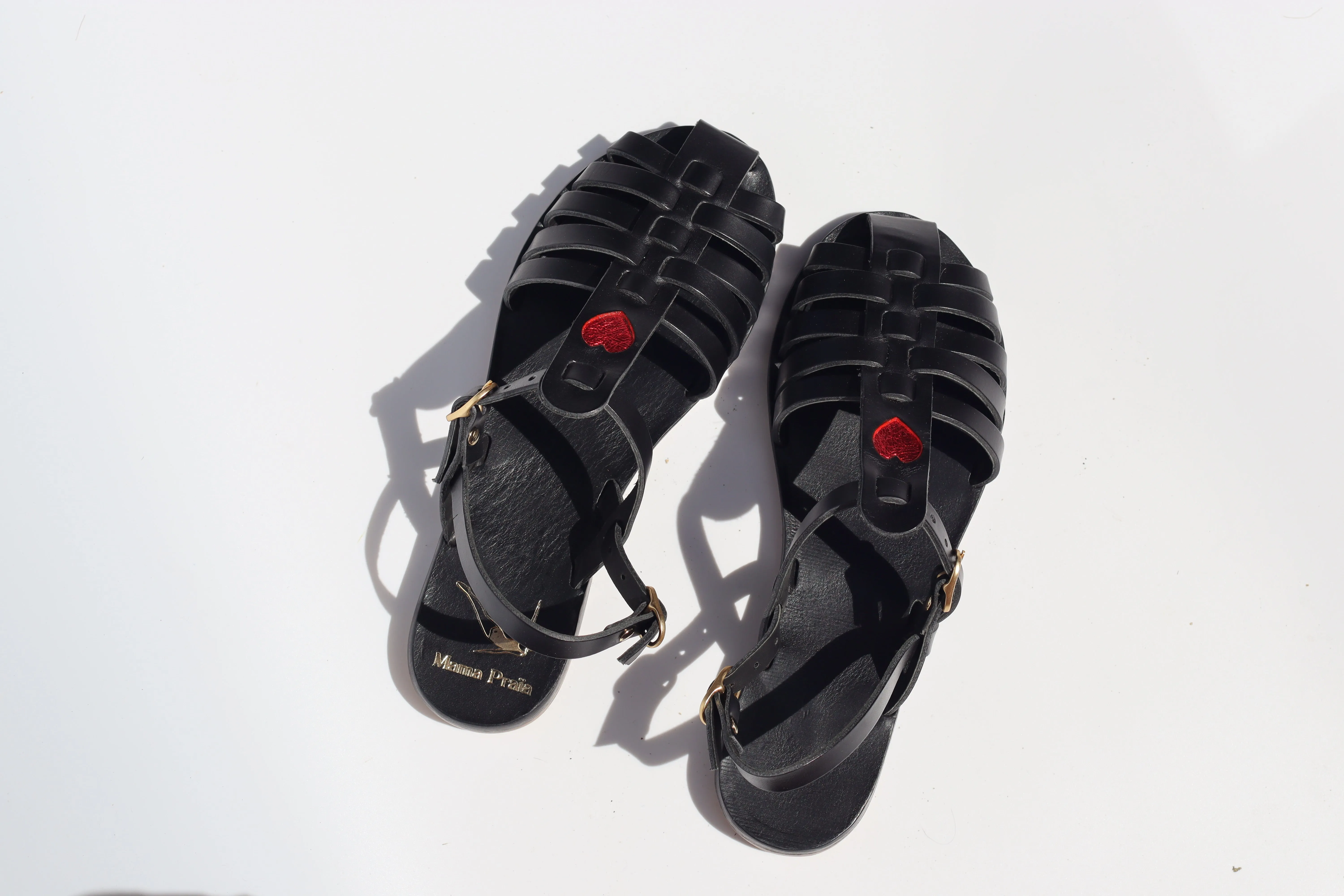 Black   Red Heart - Black Sole - Fisherman Sandals