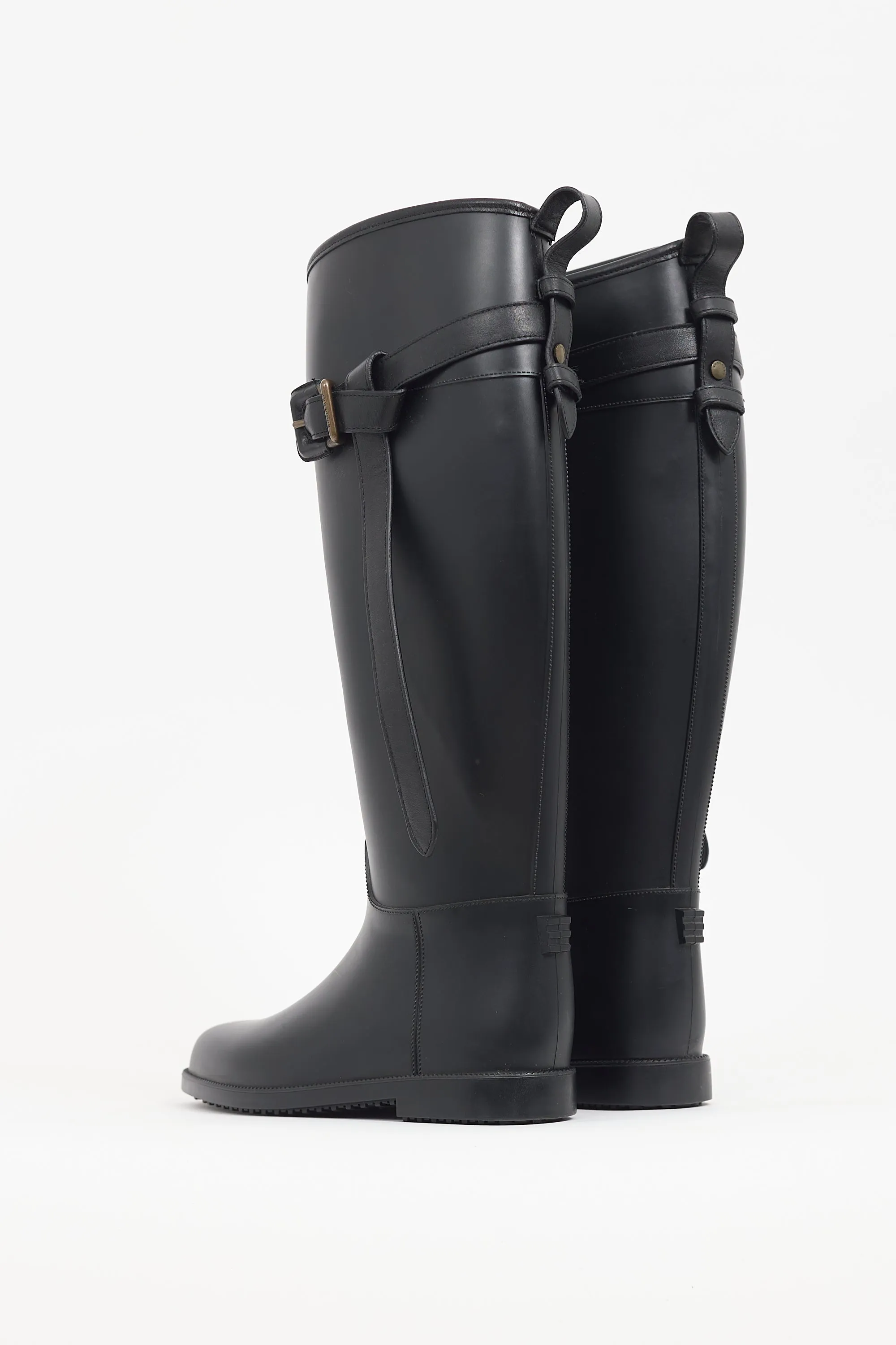 Black Rubber Belt Rain Boot