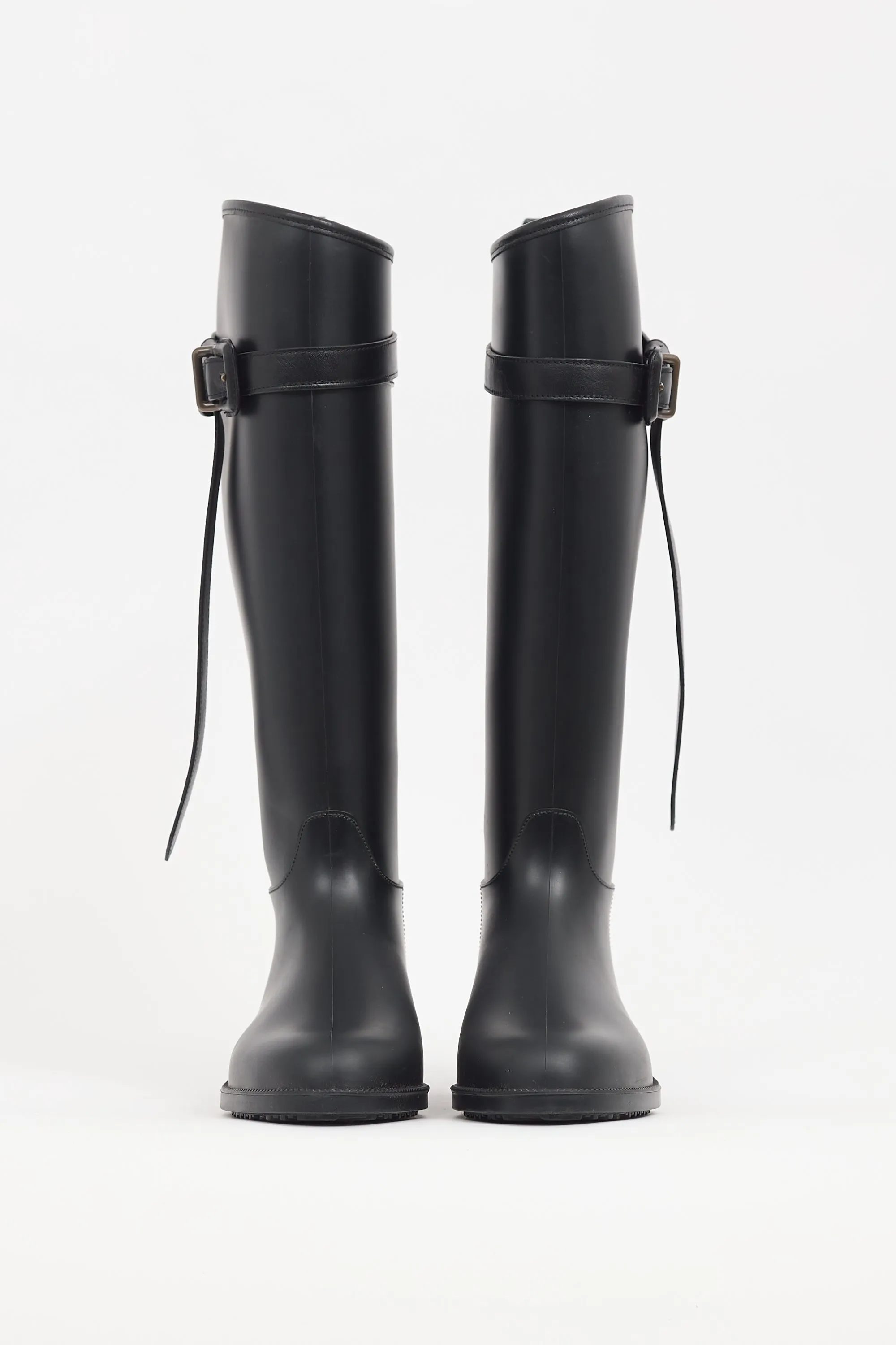 Black Rubber Belt Rain Boot