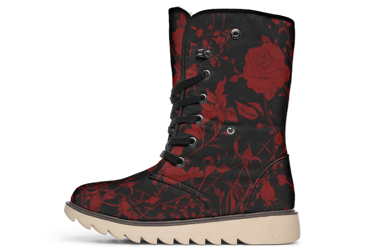 Blood Rose Romance Fold Over Winter Boots - Microsuede Vegan Boots with Fur Lining and Convertible Style