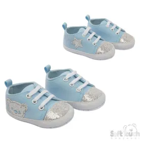 Blue Glitter Star and Bear Trainers: B2274-B