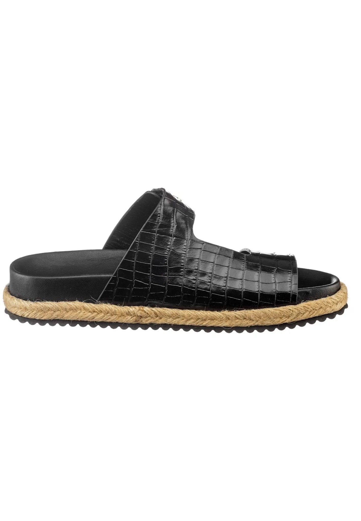 Buckle Strap Slide Sandals - Black