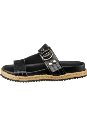 Buckle Strap Slide Sandals - Black