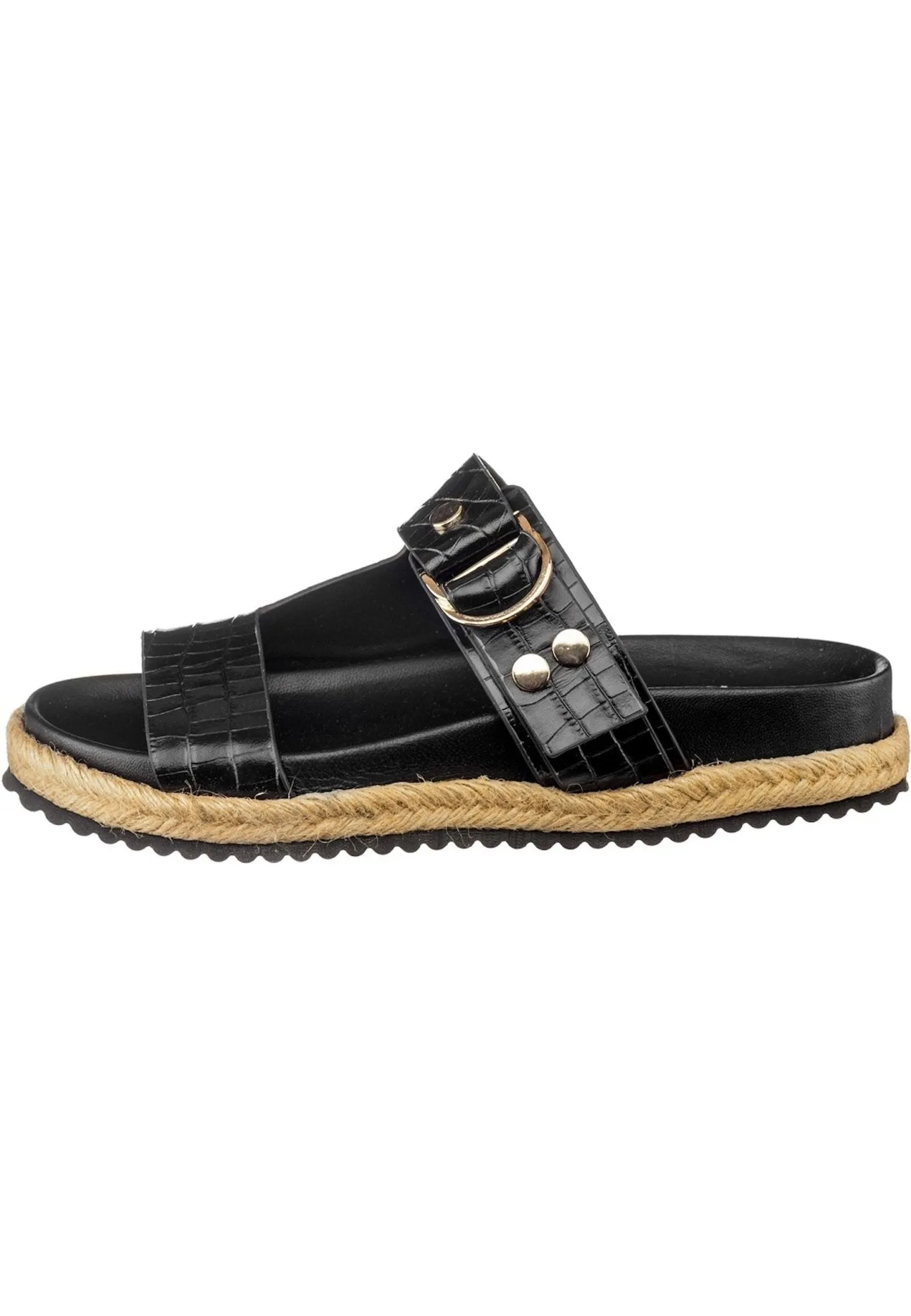 Buckle Strap Slide Sandals - Black