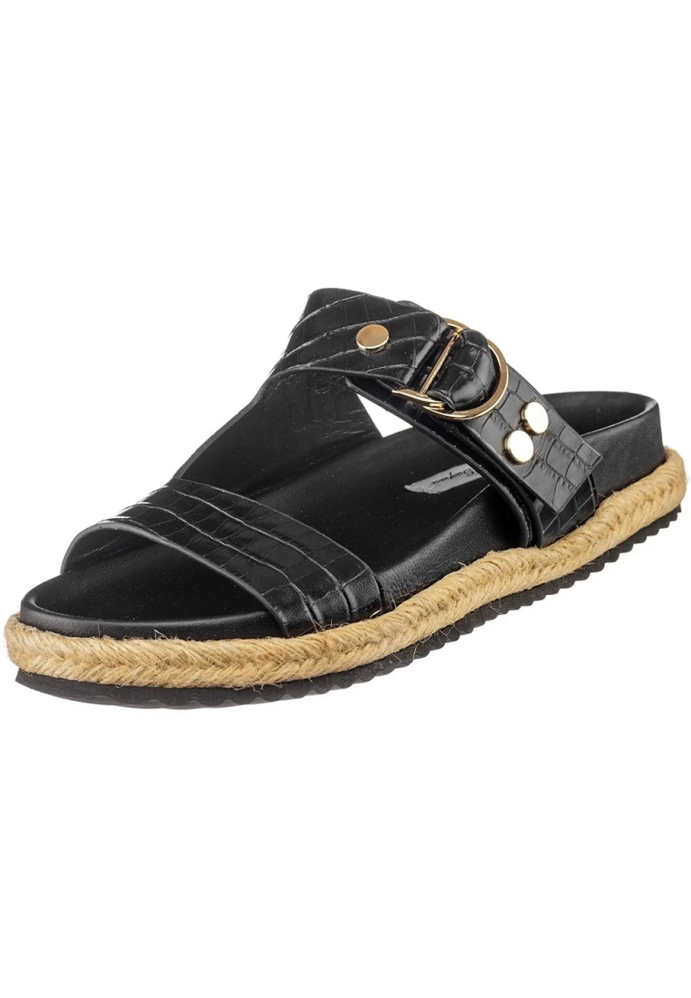 Buckle Strap Slide Sandals - Black