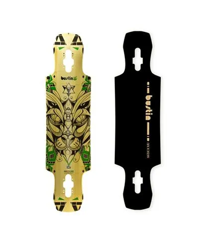 Bustin Boards Maestro Mini 34" Bamboo Hybrid Deck: Big tribal cat, wood green and black