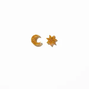 Celestial Summer Stud Earrings Iridescent Glitter Gold