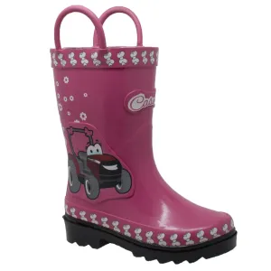 Children's 3D Tractor Pink Rain Rubber Boots