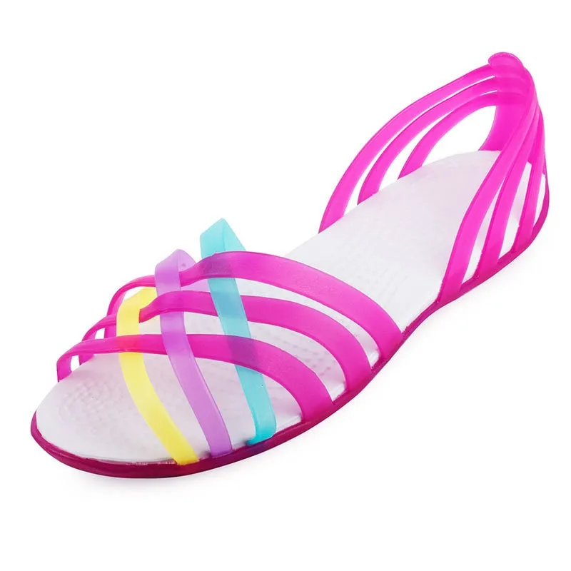 Comemore Women's Sandals  Jelly Peep Toe Female Flat Beach Shoes Slip on Slides Casual Ladies Summer Footwear