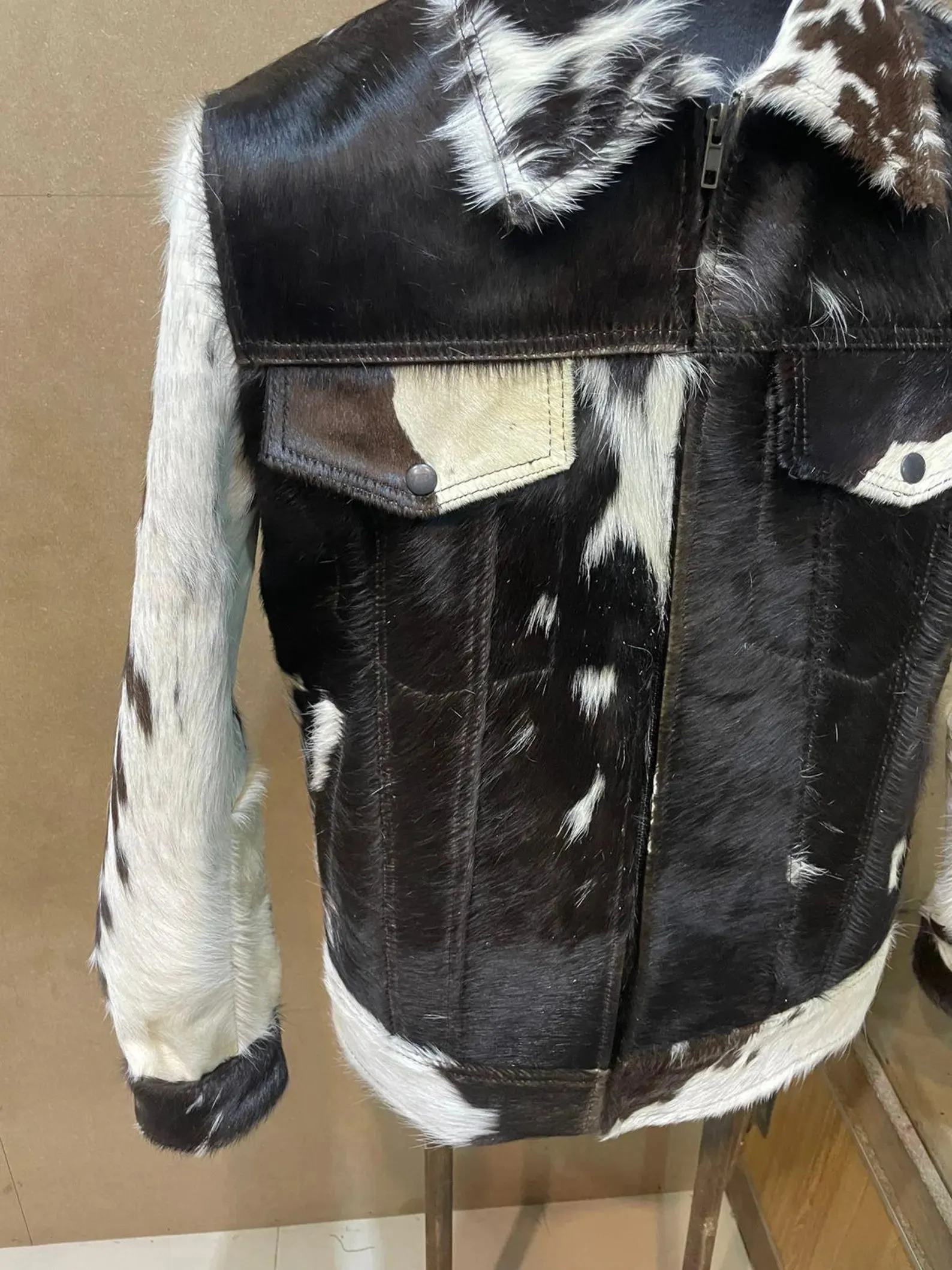 Cow Skin Jacket Hair On Hide Black White