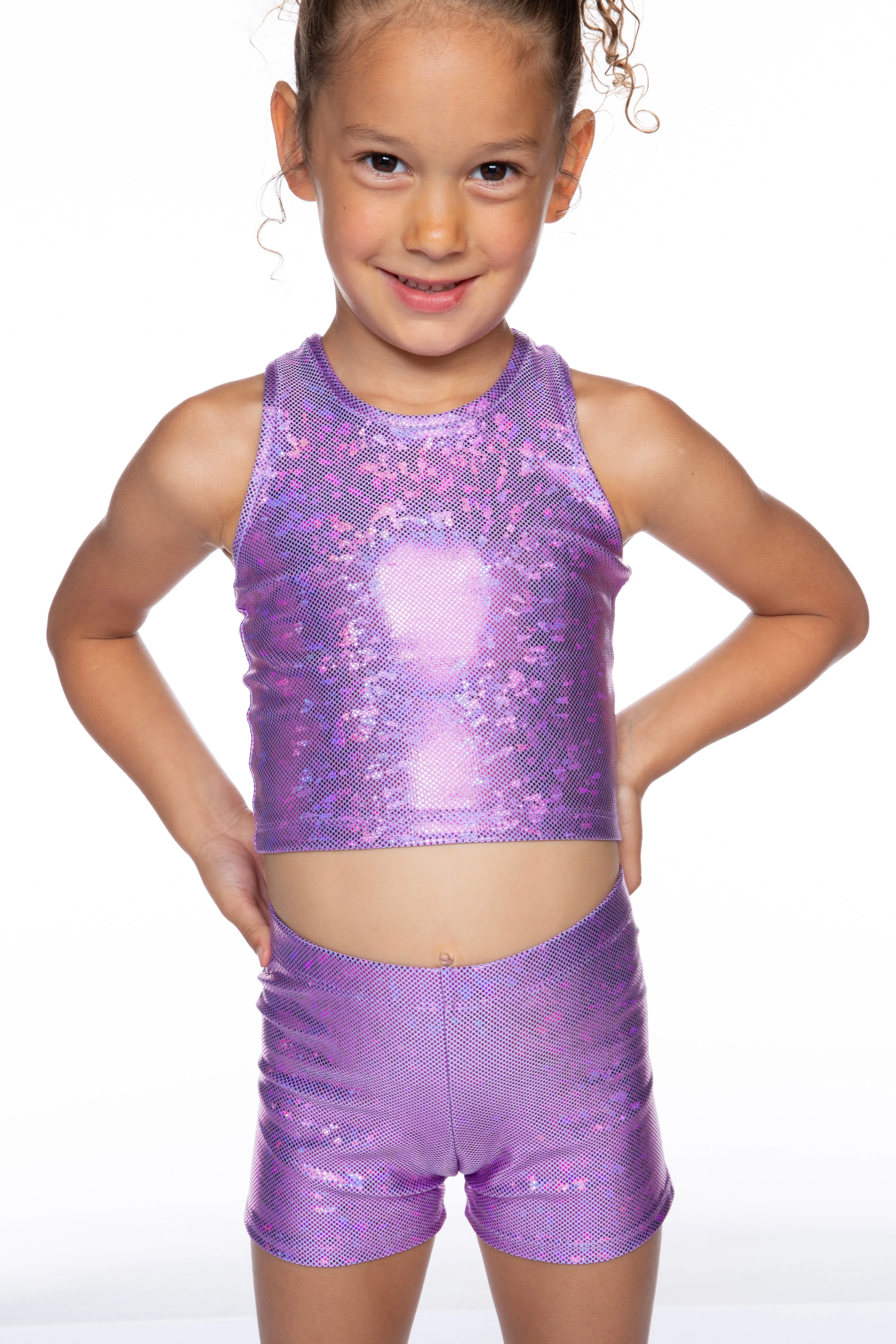 Cropped Racerback Tank & Tumble Short - Glitter Lilac Purple