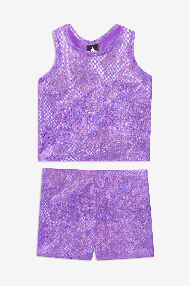 Cropped Racerback Tank & Tumble Short - Glitter Lilac Purple