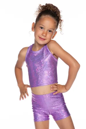 Cropped Racerback Tank & Tumble Short - Glitter Lilac Purple