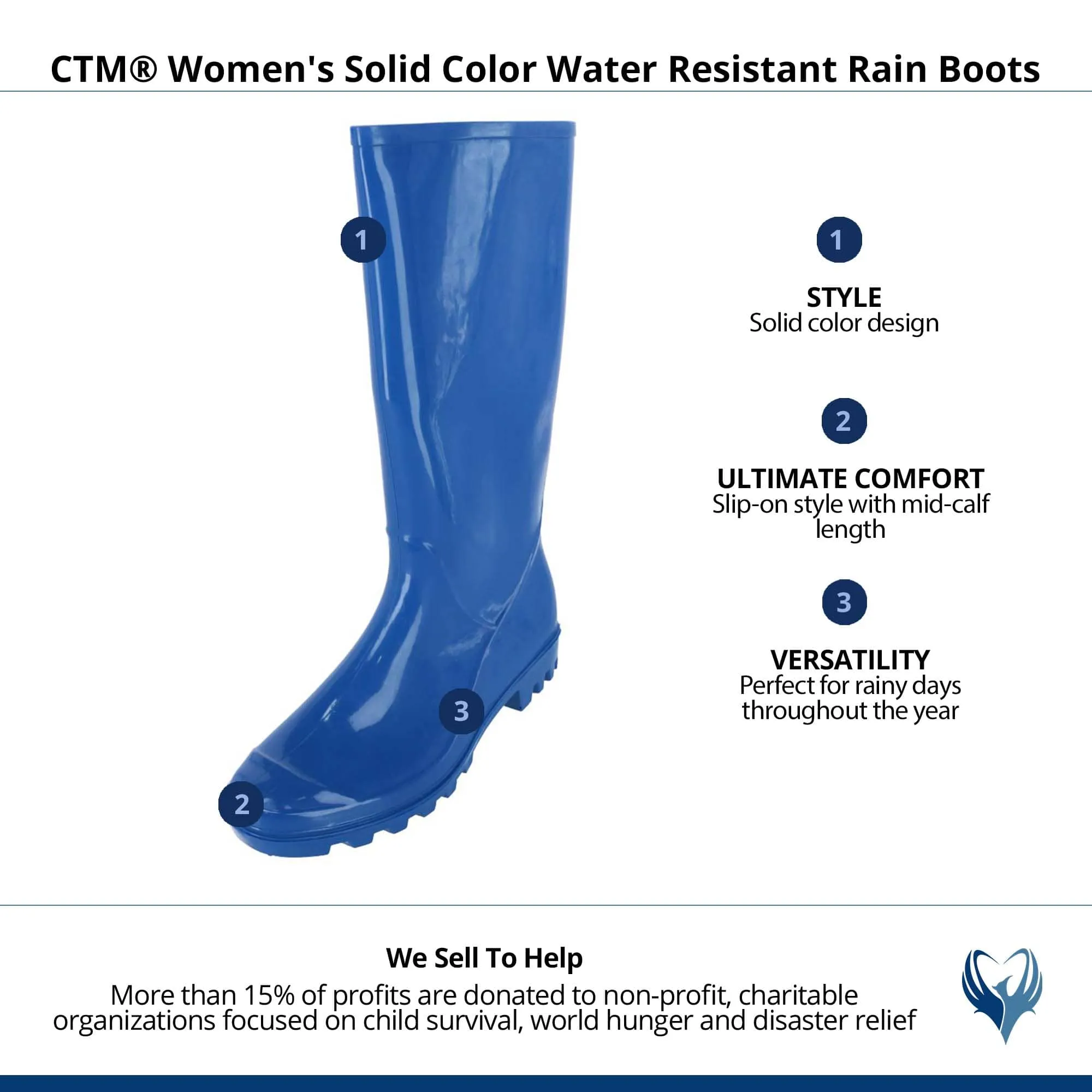 CTM® Women's Solid Color Water Resistant Rain Boots