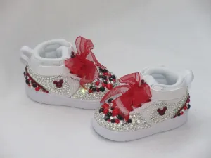 Custom Baby "Minnie" Inspired Nike Force 1, Baby Nike, Bling Baby Shoes.