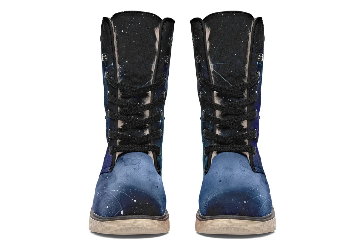 Deep Blue Fold Over Winter Boots - Microsuede Vegan Boots with Fur Lining and Convertible Style