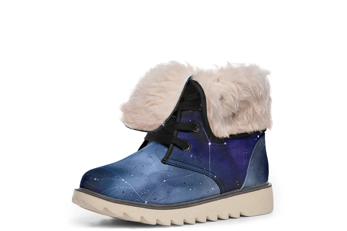 Deep Blue Fold Over Winter Boots - Microsuede Vegan Boots with Fur Lining and Convertible Style